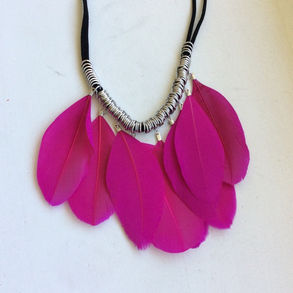 Pink feather necklace